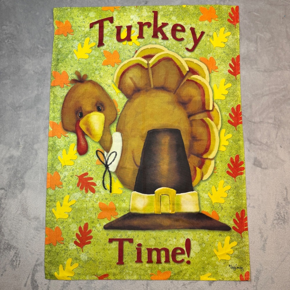 Unbranded Garden Flag Unisex 28x40 Green Turkey Time Pilgrim Fall Decor